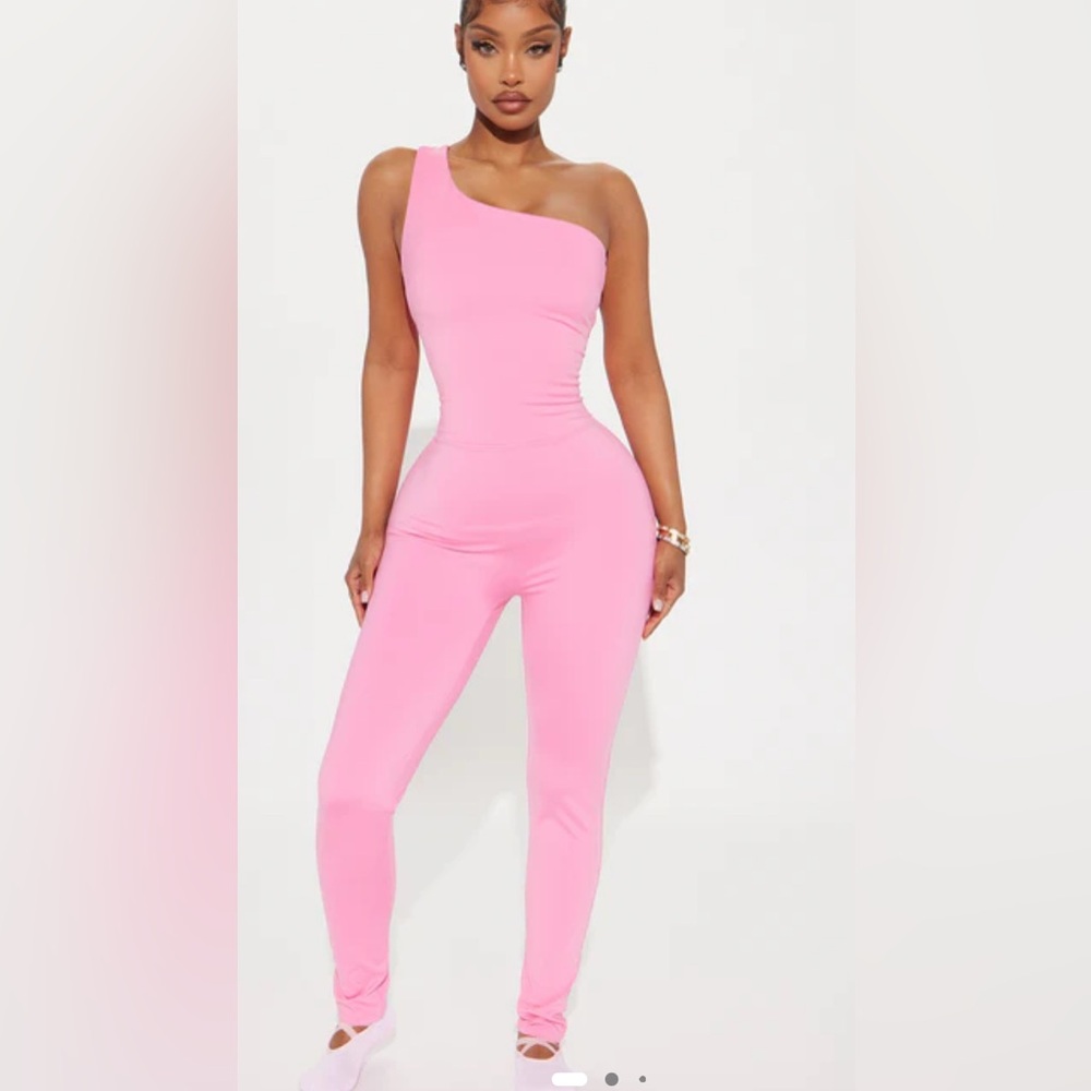 Vibrant Pink One-Shoulder active wear Jumpsuit